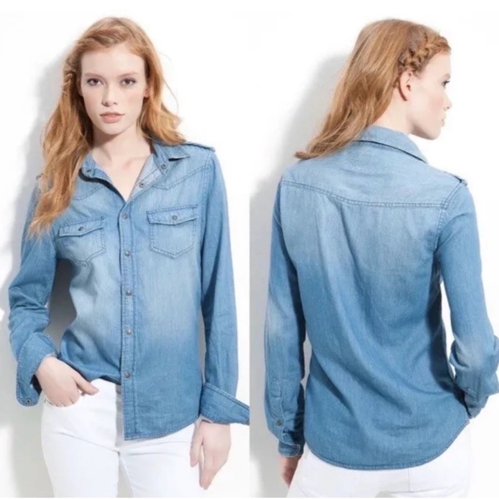 Joes Jeans The Shirt Chambray Shirt XS Blue Snap Front Western Festival Country